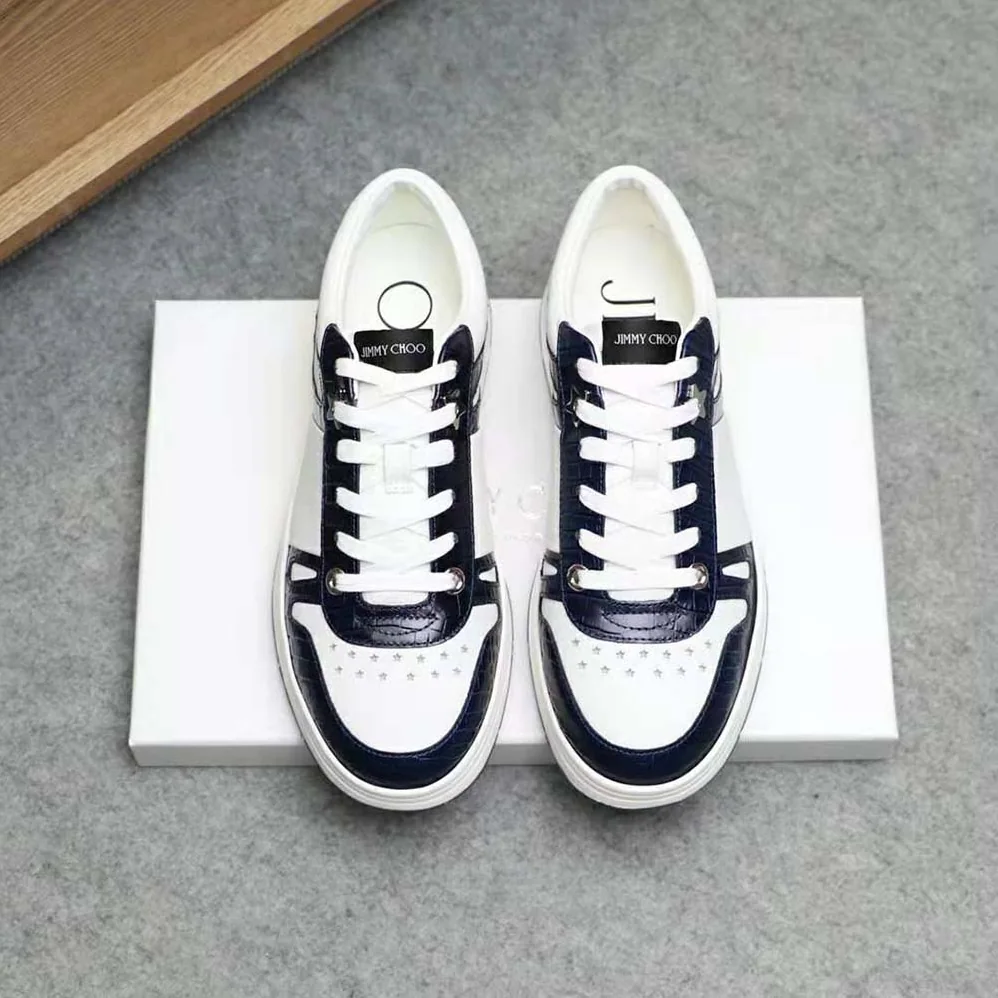 Jimmy Choo Hawaii/M Marine Croc-Embossed Leather and White Calf Leather Low Top Trainers for Men Jimmy Choo Hawaii/M Marine Croc-Embossed Leather and White Calf Leather Low Top Trainers for Men