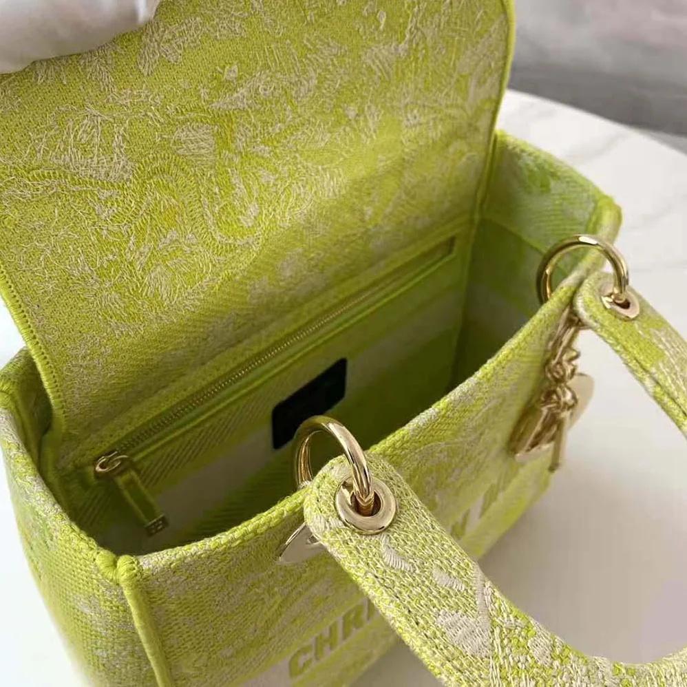 Dior Medium Lady D-lite Bag Lime Toile de Jouy Reverse Embroidery for Women