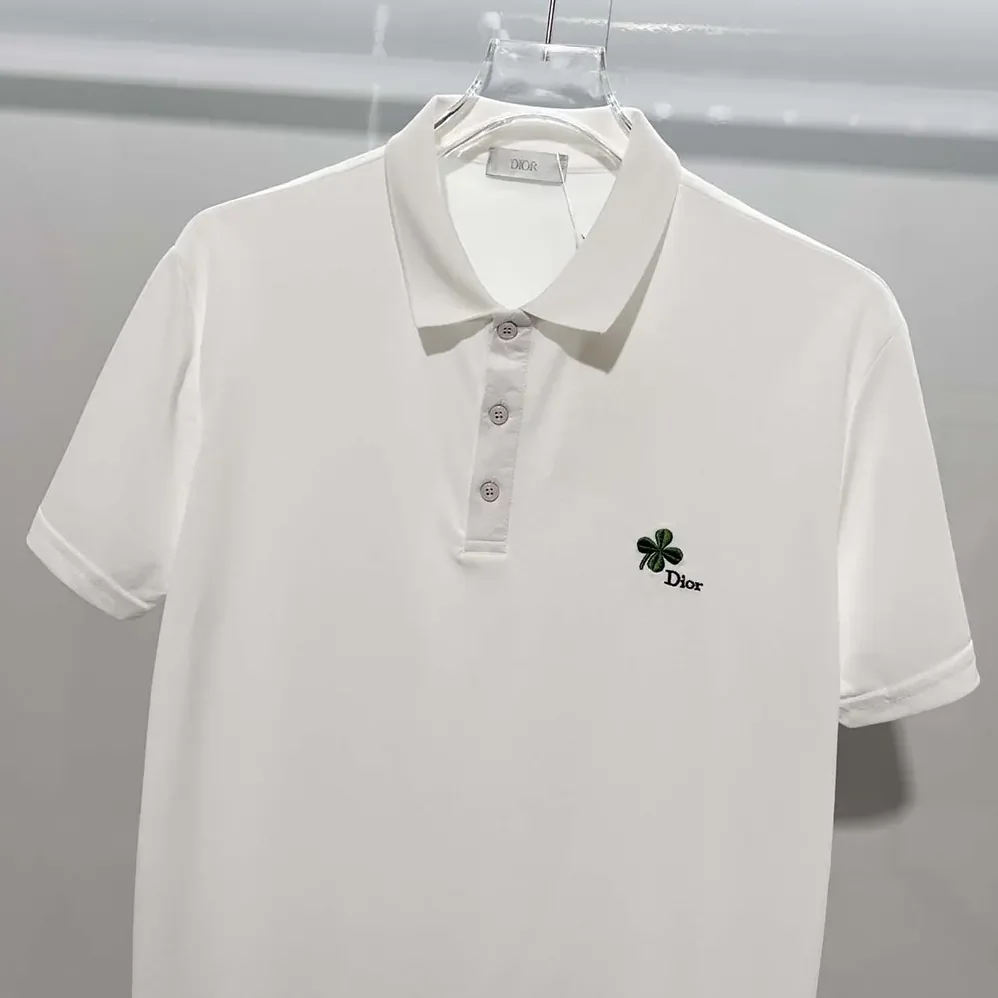 Dior Polo Shirt with Dior Clover Embroidery White Cotton Piqué for Men Dior Polo Shirt with Dior Clover Embroidery White Cotton Piqué for Men