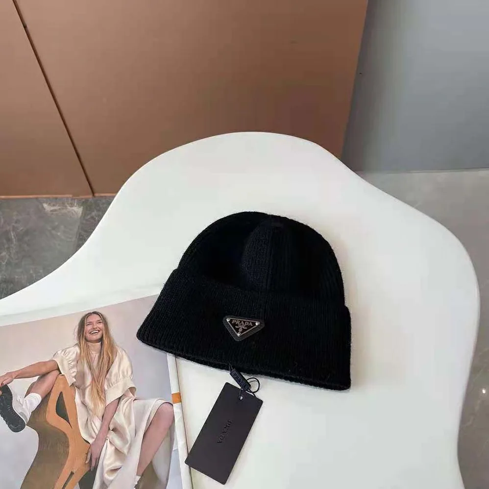 Prada Wool and Cashmere Beanie for Women in Black Prada Wool and Cashmere Beanie for Women in Black