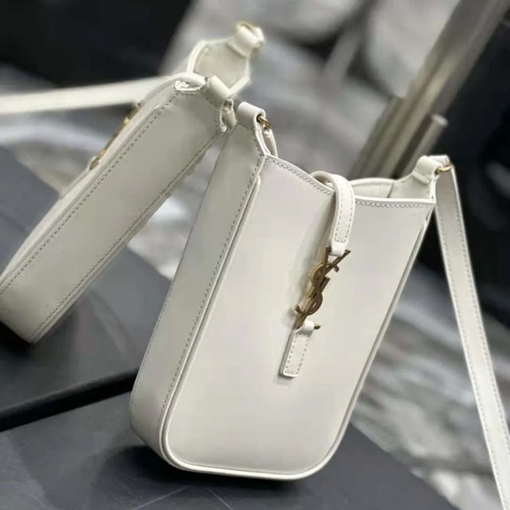 Saint Laurent YSL Le 5 à 7 Mini Vertical in Shiny Leather for Women in White Saint Laurent YSL Le 5 à 7 Mini Vertical in Shiny Leather for Women in White