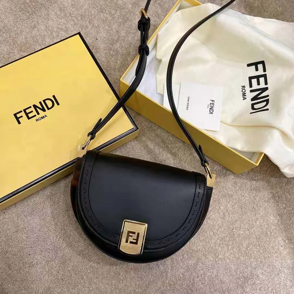 Fendi Moonlight Hand-Stitched Leather Satchel Bag for Women in Black Fendi Moonlight Hand-Stitched Leather Satchel Bag for Women in Black