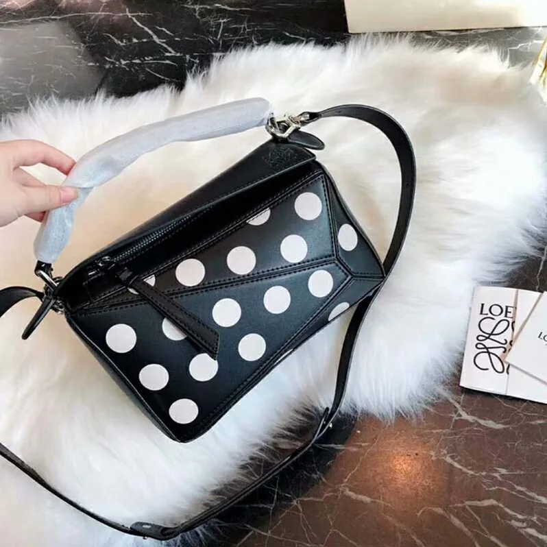 Loewe Puzzle Dots Bag Black for Women in Greige