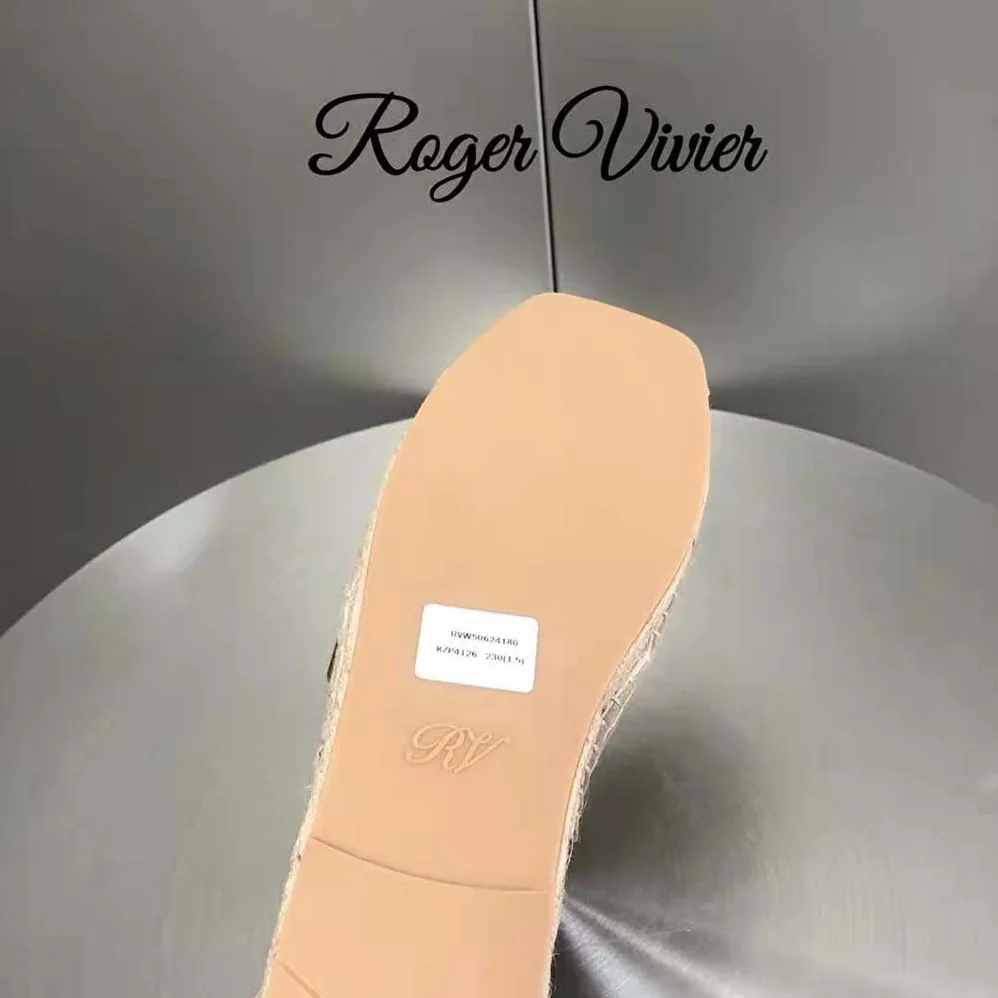 Roger Vivier Strass Buckle Espadrille Mules in Soft Leather for Women Roger Vivier Strass Buckle Espadrille Mules in Soft Leather for Women