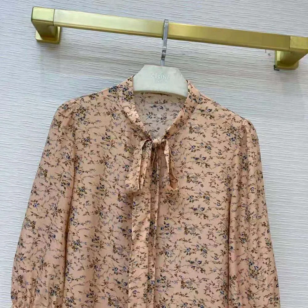 Celine Blouse with Bow in Printed Crepe DE Chine for Women Celine Blouse with Bow in Printed Crepe DE Chine for Women