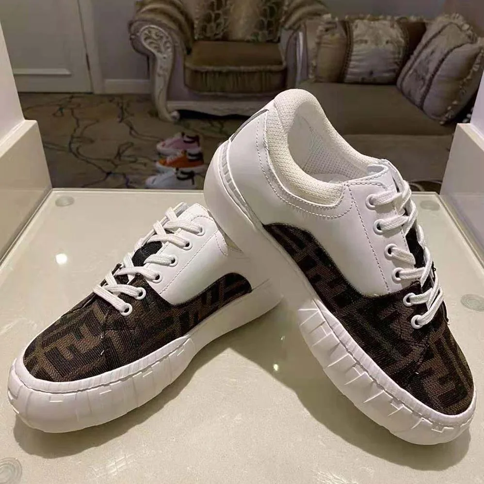 Fendi Sneakers Brown Fabric Low-Tops for Women in White