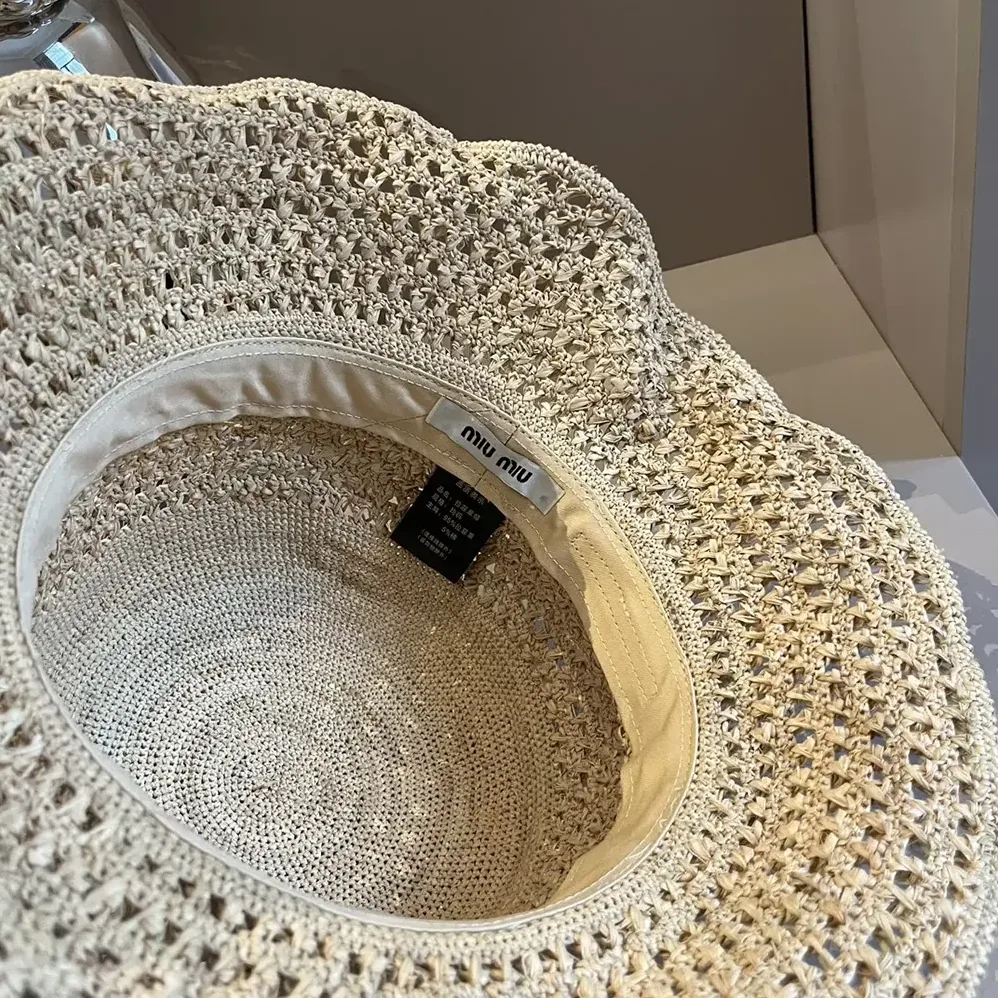 Miu Miu Woven Fabric Hat-Beige 5HC287_2DO1_F0A5T for Women Miu Miu Woven Fabric Hat-Beige 5HC287_2DO1_F0A5T for Women