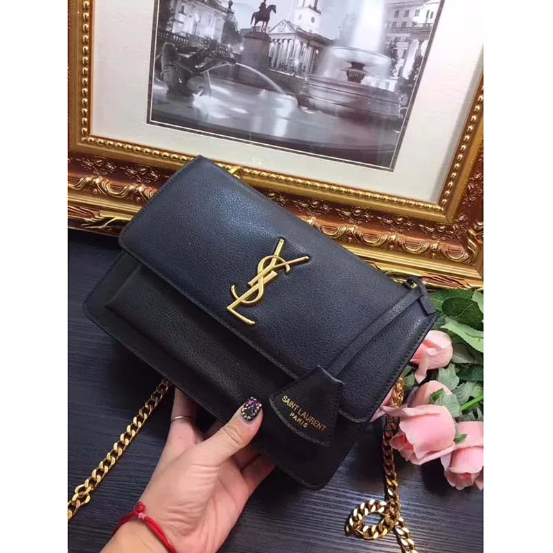 Saint Laurent YSL Medium Sunset Bag in Calfskin Leather in Black Saint Laurent YSL Medium Sunset Bag in Calfskin Leather in Black