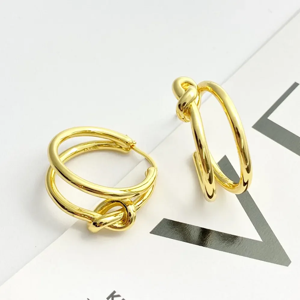 Celine Knot Double Hoops in Brass with Gold Finish for Women