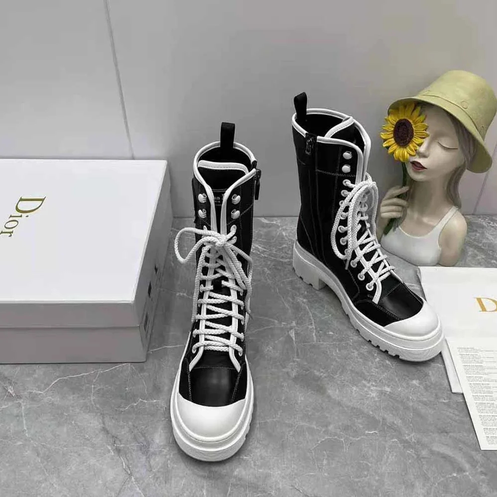 Dior D-Rise Boot Black Technical Fabric and Calfskin for Women