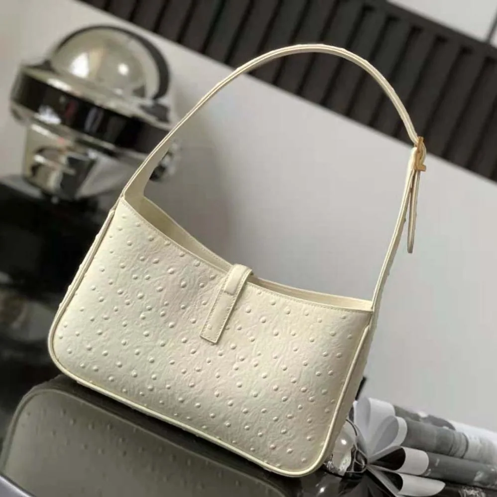 Saint Laurent YSL Le 5 A 7 Hobo Bag in Ostrich for Women in White