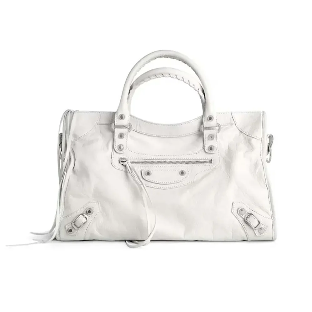 Balenciaga Le City Medium Bag in Optic White Arena Lambskin for Women Balenciaga Le City Medium Bag in Optic White Arena Lambskin for Women