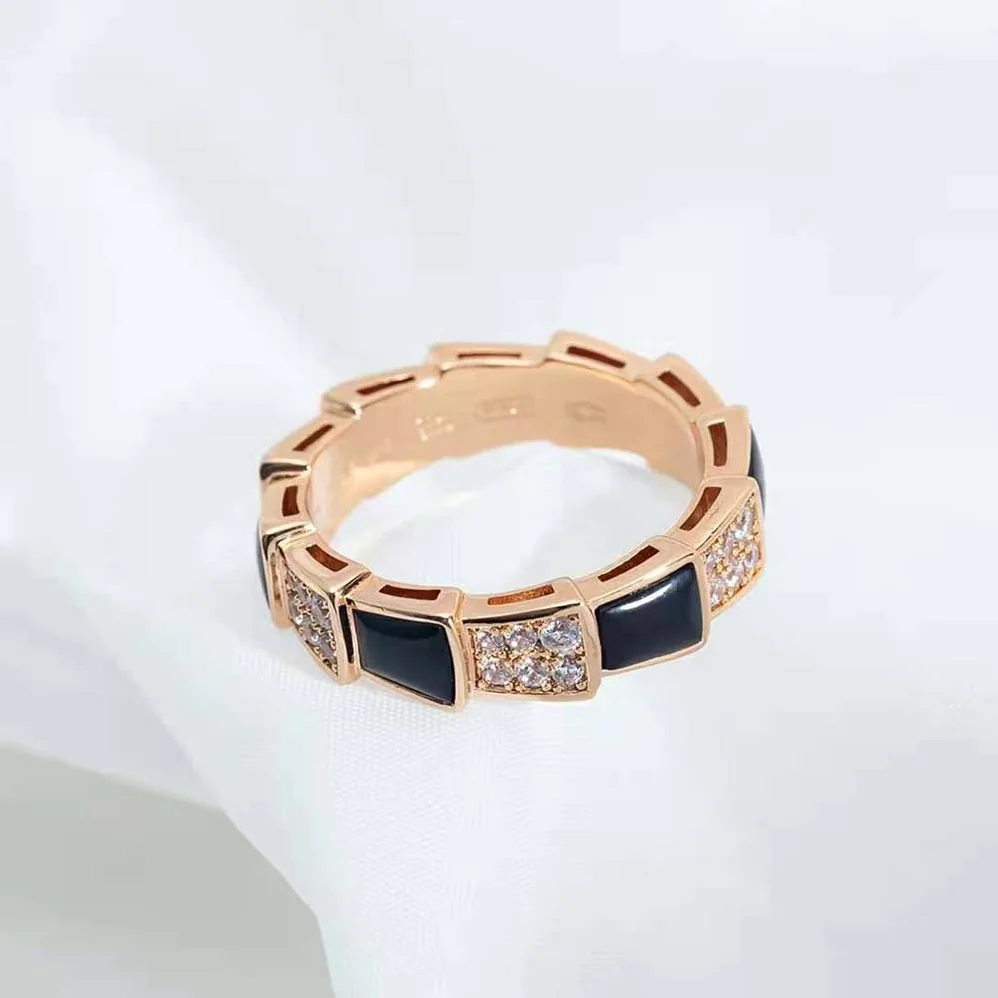 Bvlgari Serpenti Viper Band Ring in 18 KT Rose Gold for Women in Black