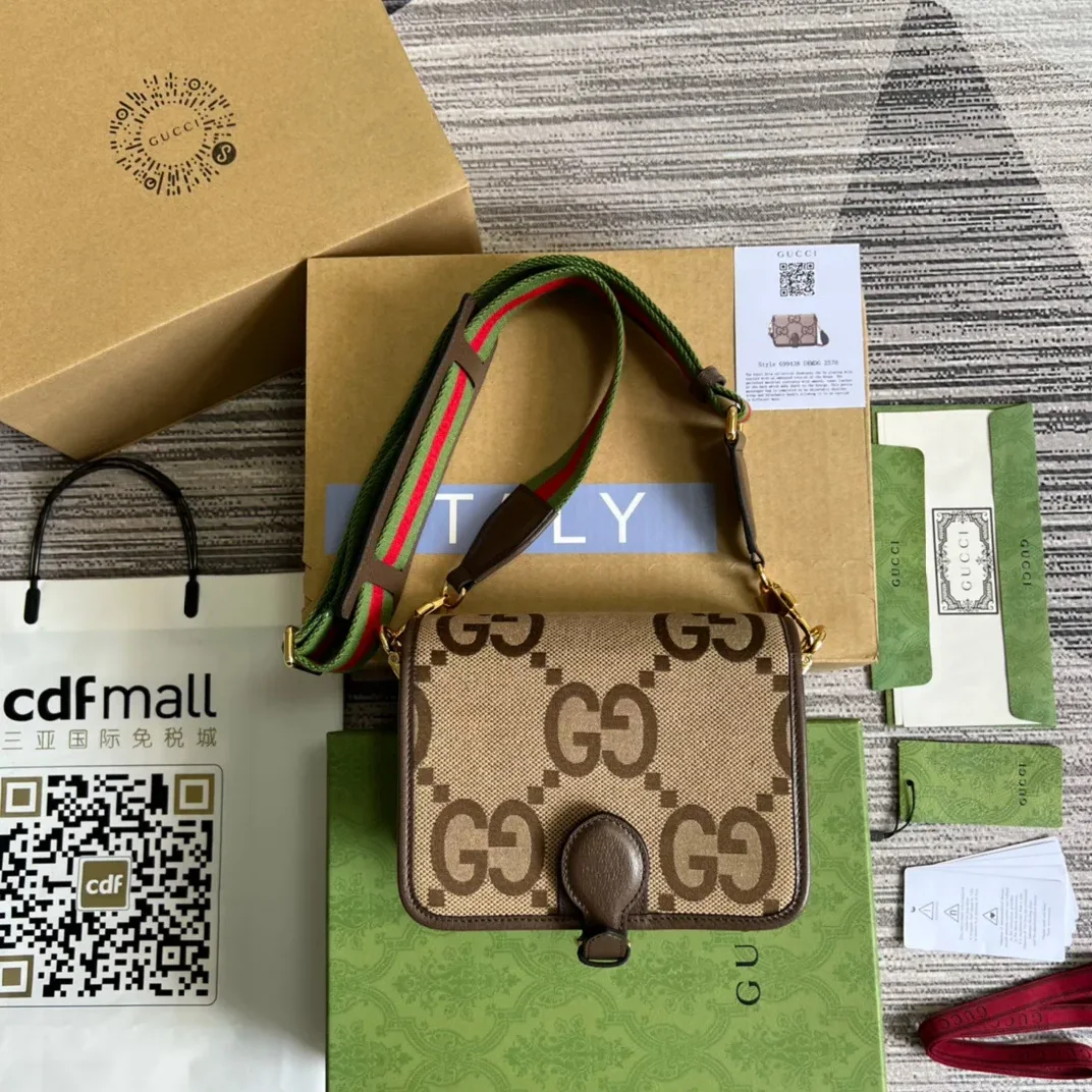 Gucci Ophidia Mini Jumbo GG Bag Camel And Ebony Jumbo GG Canvas /