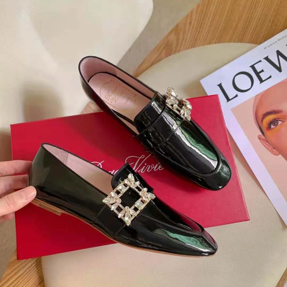 Roger Vivier Mini Broche Vivier Buckle Loafers in Patent Leather for Women in Black Roger Vivier Mini Broche Vivier Buckle Loafers in Patent Leather for Women in Black