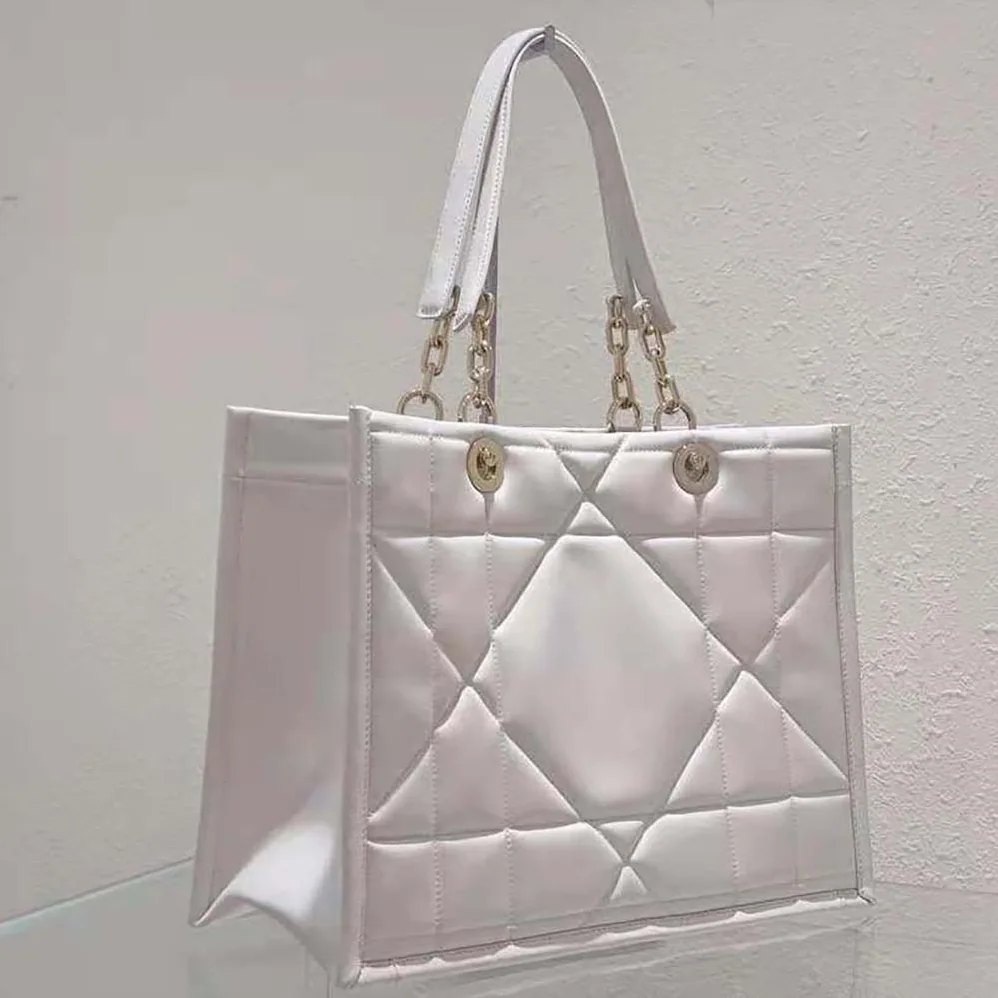 Dior Medium Dior Essential Tote Bag White Archicannage Calfskin for Women