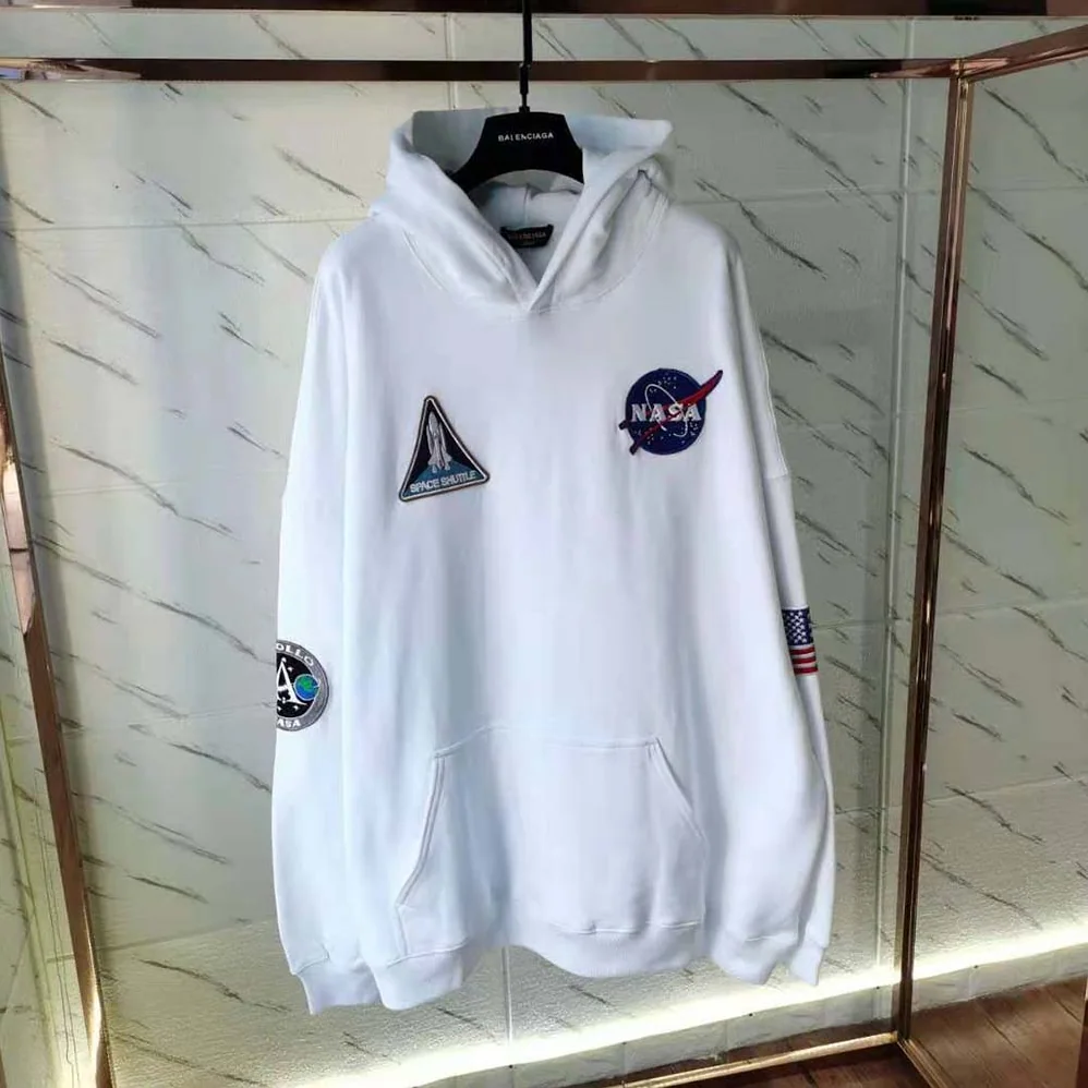Balenciaga Space Boxy Hoodie in White Medium Fleece for Women Balenciaga Space Boxy Hoodie in White Medium Fleece for Women
