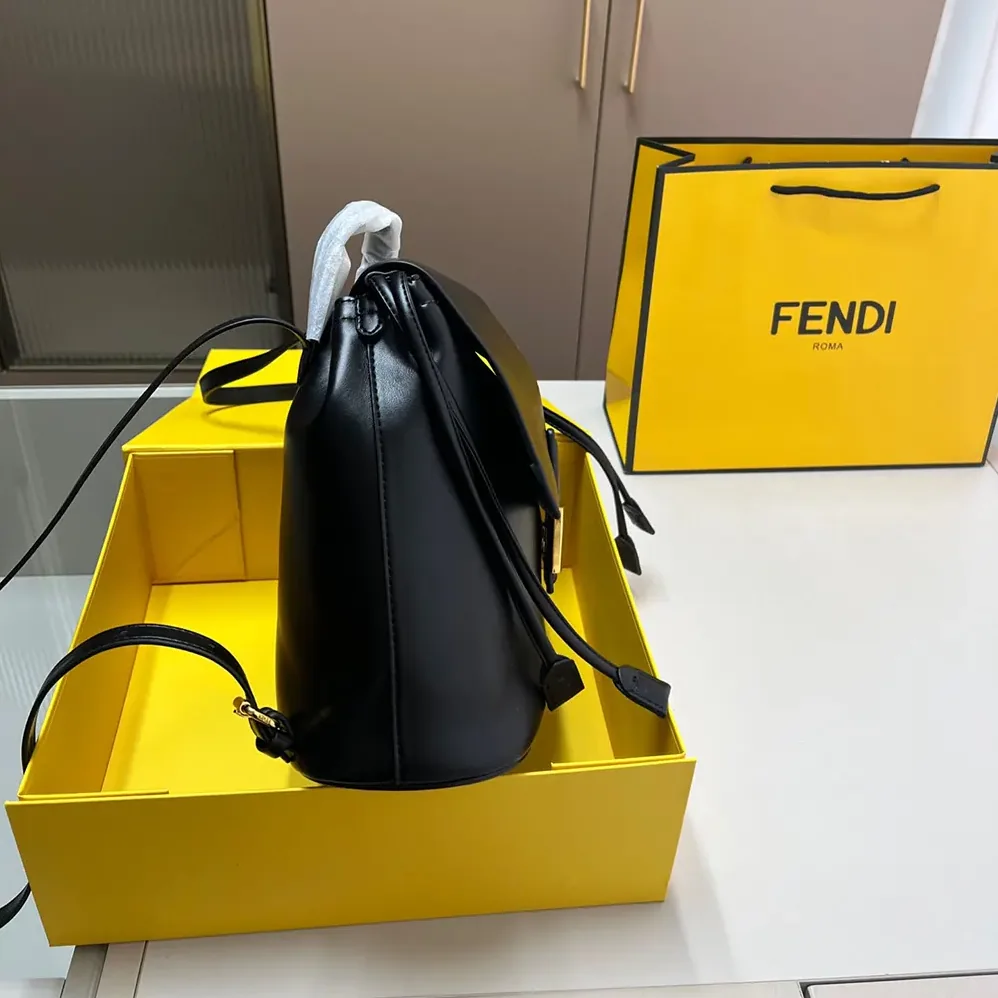 Fendi Cappuccino Black Leather Backpack for Women