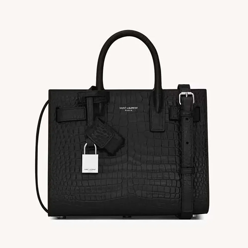 Saint Laurent YSL Sac De Jour in Crocodile Embossed Leather Nano for Women in Black