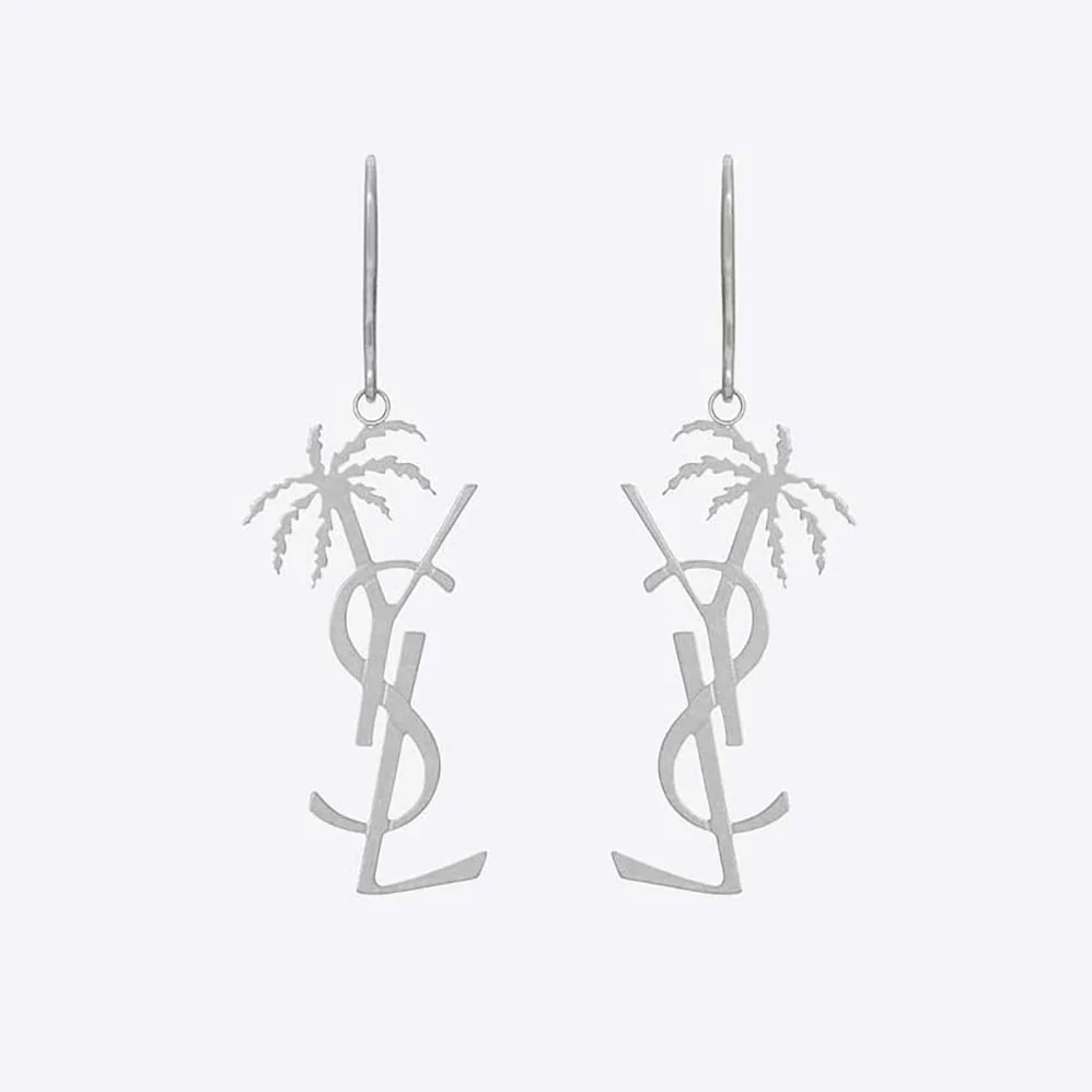 Saint Laurent YSL Monogram Palm Earrings in Metal for Women in Silver Saint Laurent YSL Monogram Palm Earrings in Metal for Women in Silver