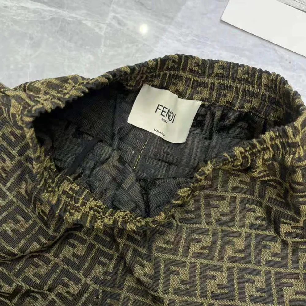 Fendi Brown Canvas Shorts with an Elasticated Waist and Side Slits in the Hem for Women