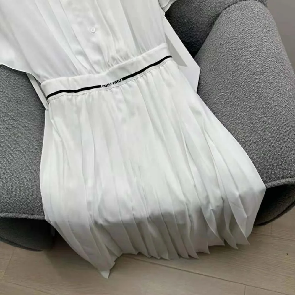 Miu Miu Crepe De Chine Midi Dress for Women in White Miu Miu Crepe De Chine Midi Dress for Women in White