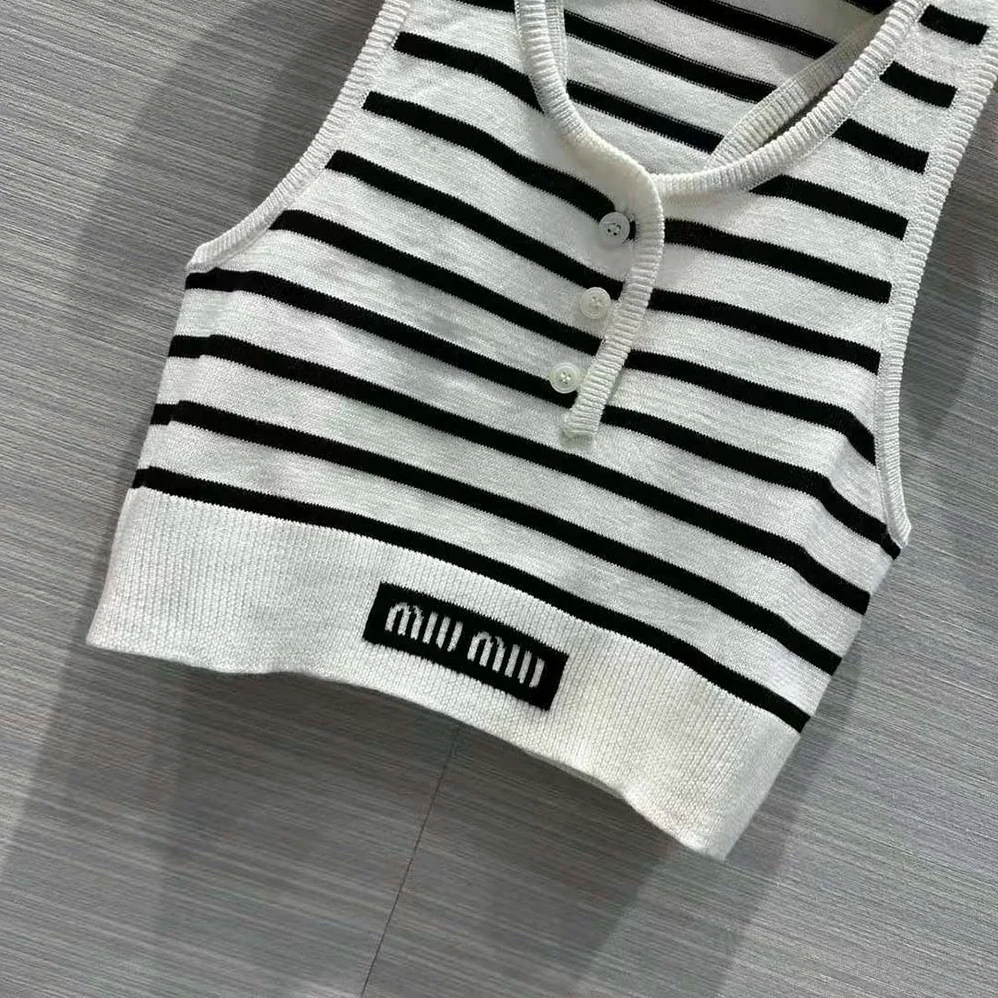 Miu Miu Cotton Top with Intarsia Logo for Women in White