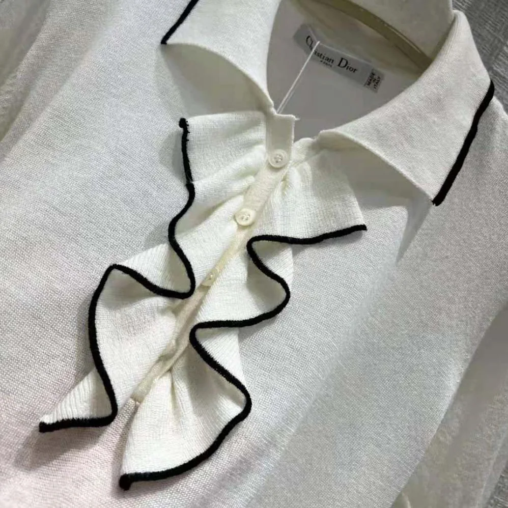 Dior Short-Sleeved Sweater White Cashmere and Silk Knit for Women