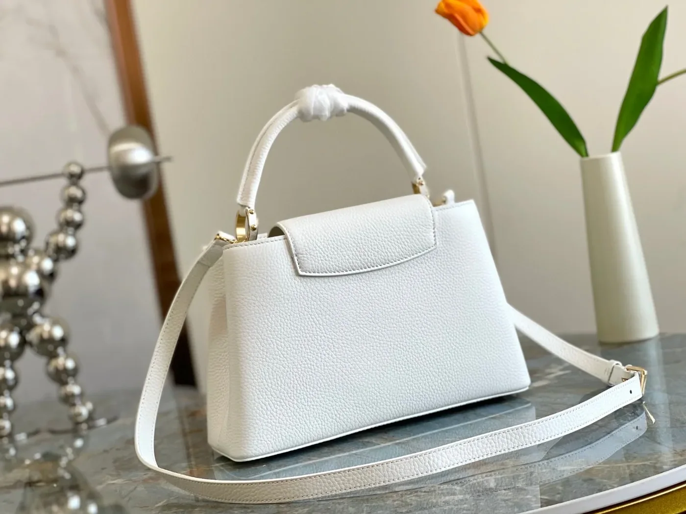 Louis Vuitton Capucines MM Top Handle Bag in White Gold Hardware Louis Vuitton Capucines MM Top Handle Bag in White Gold Hardware