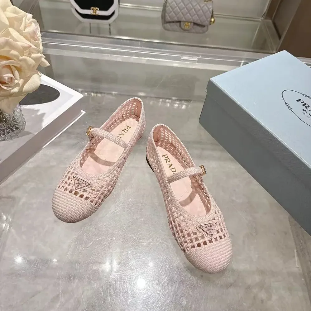Prada Crochet Ballerinas for Women in Orchid Pink