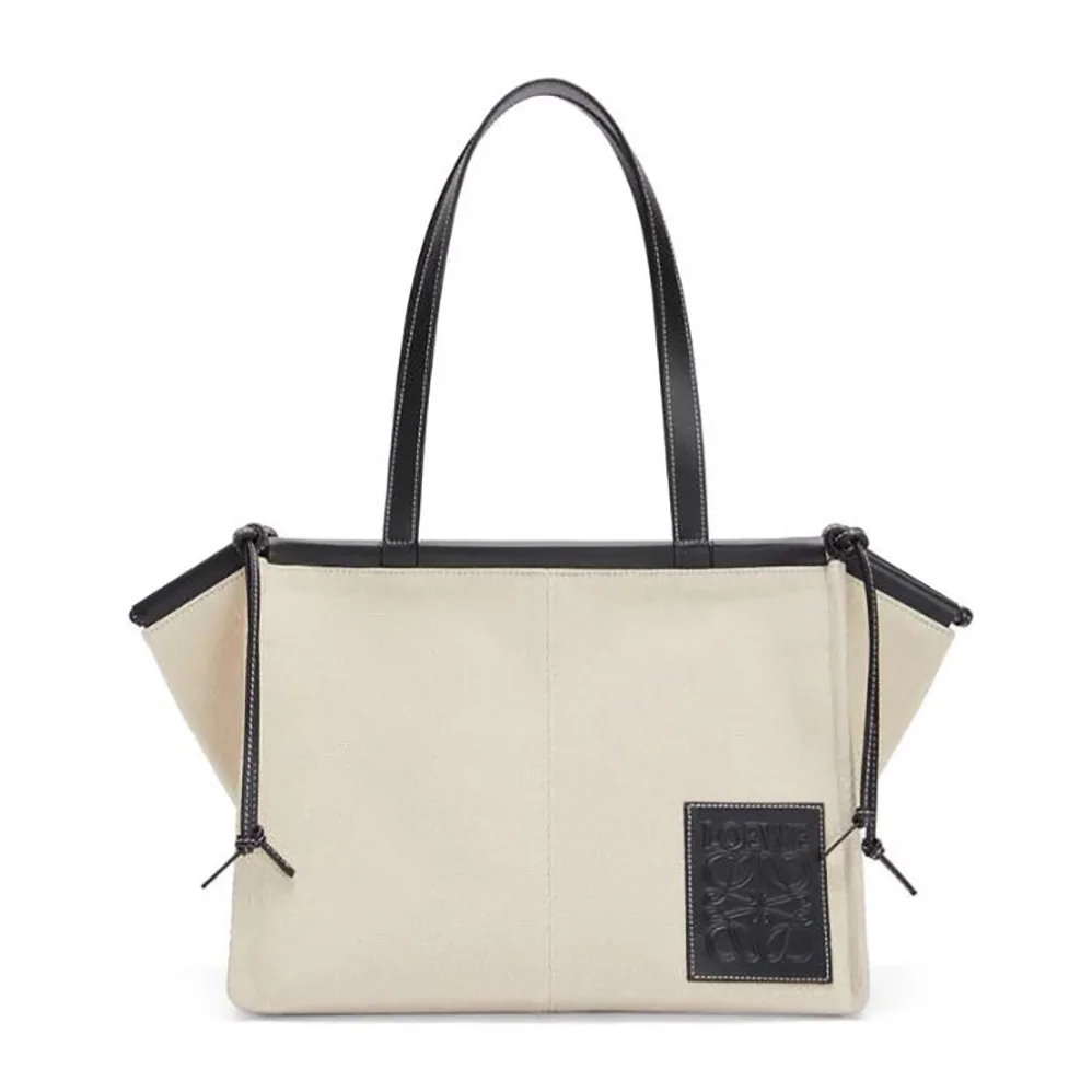 Loewe Cushion Tote Bag in Canvas and Calfskin for Women in Black