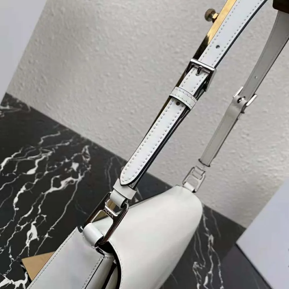 Prada Brushed Leather Shoulder Bag for Women in White Prada Brushed Leather Shoulder Bag for Women in White
