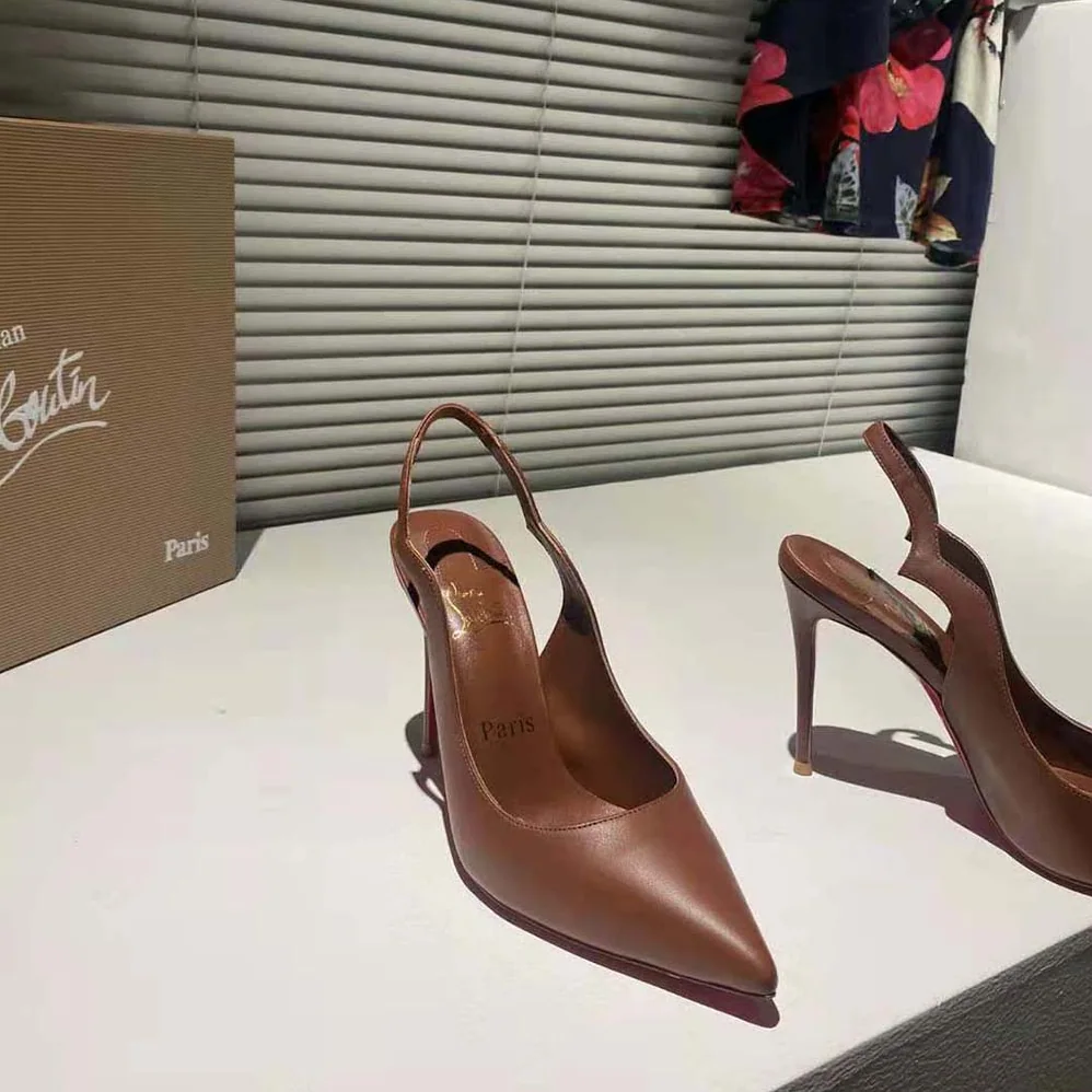 Christian Louboutin Hot Chick Sling 100 mm Heel Height for Women in Tan Christian Louboutin Hot Chick Sling 100 mm Heel Height for Women in Tan