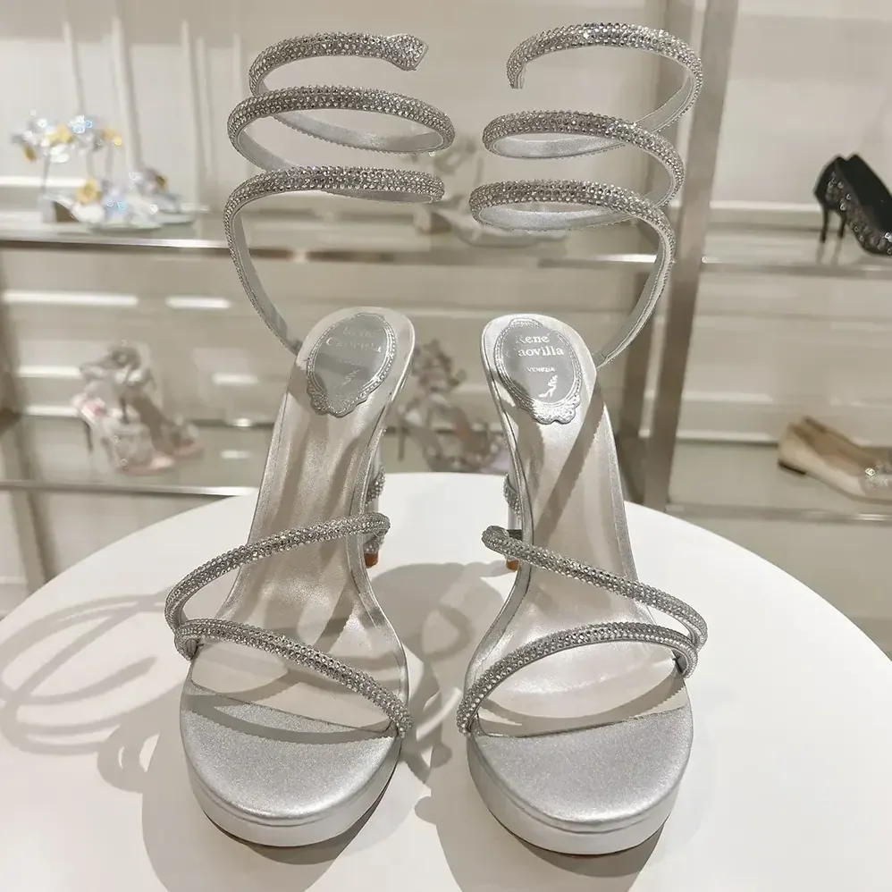 Rene Caovilla Margot Silver Platform Sandal 120 for Women
