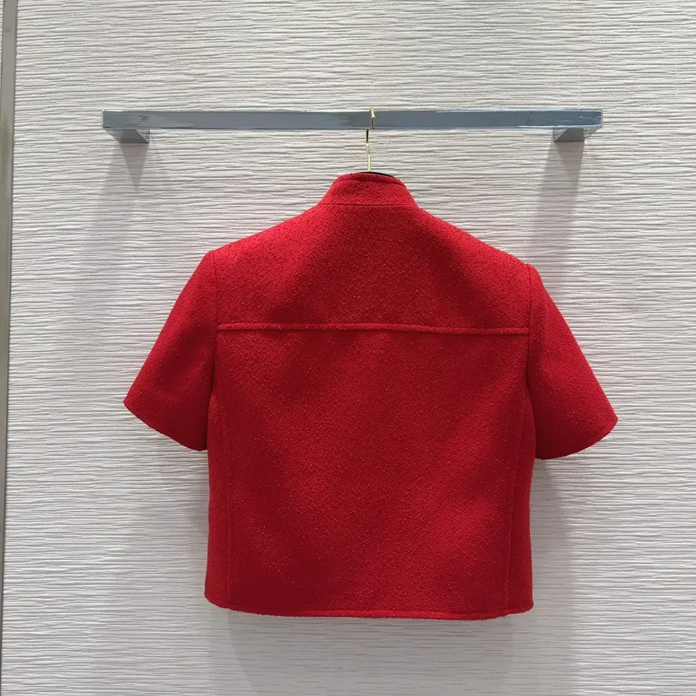 Dior Short-Sleeved Jacket Red Virgin Wool and Cotton Bouclé Blend for Women