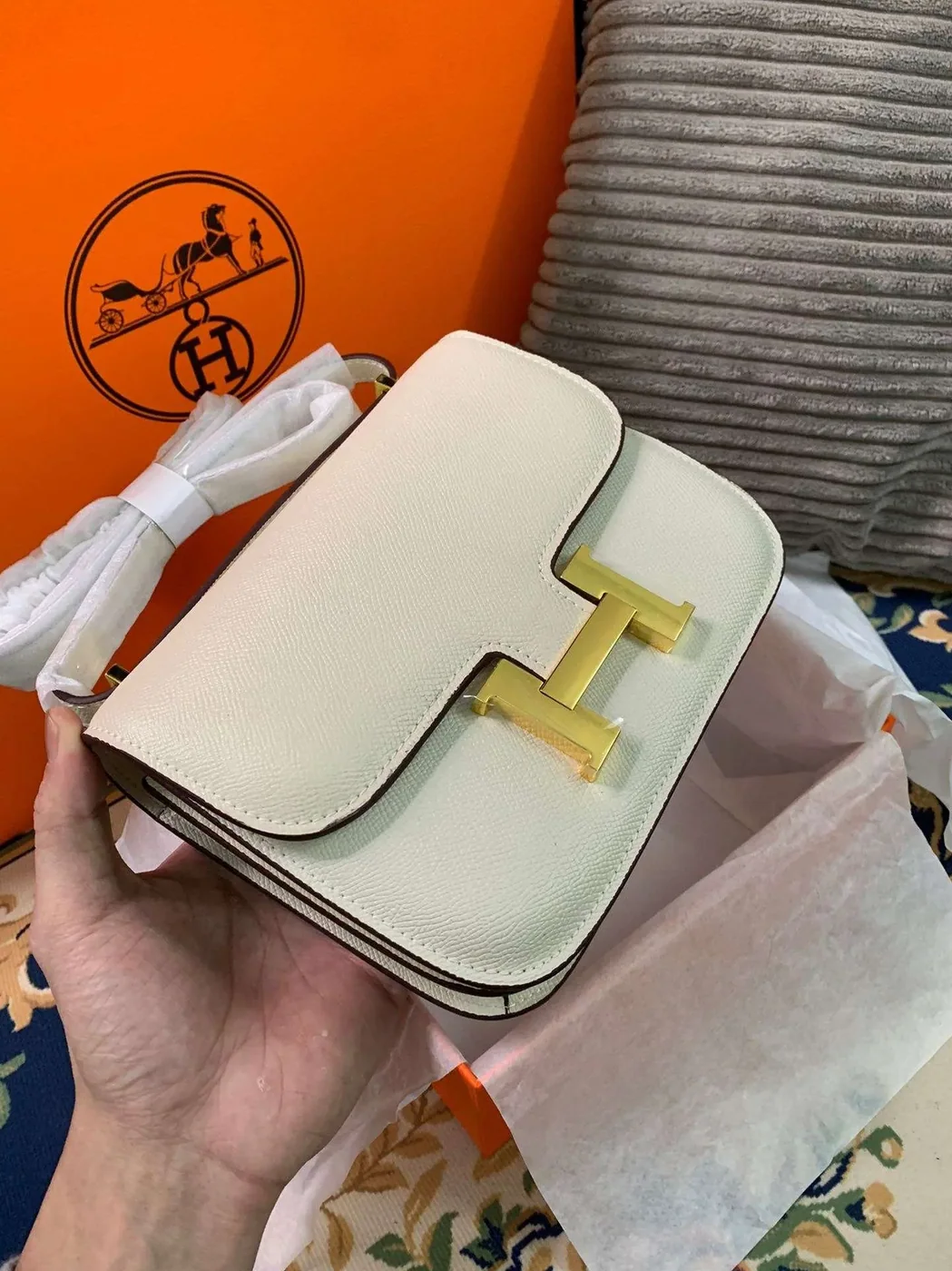 Hermes Constance Black in Brown/Khaki Green/White /