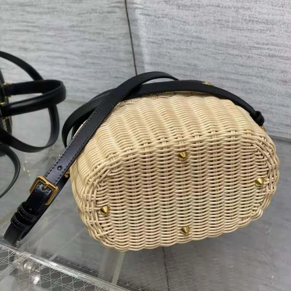 Dior Medium CD Signature Vanity Case Natural Wicker and Black Calfskin for Women