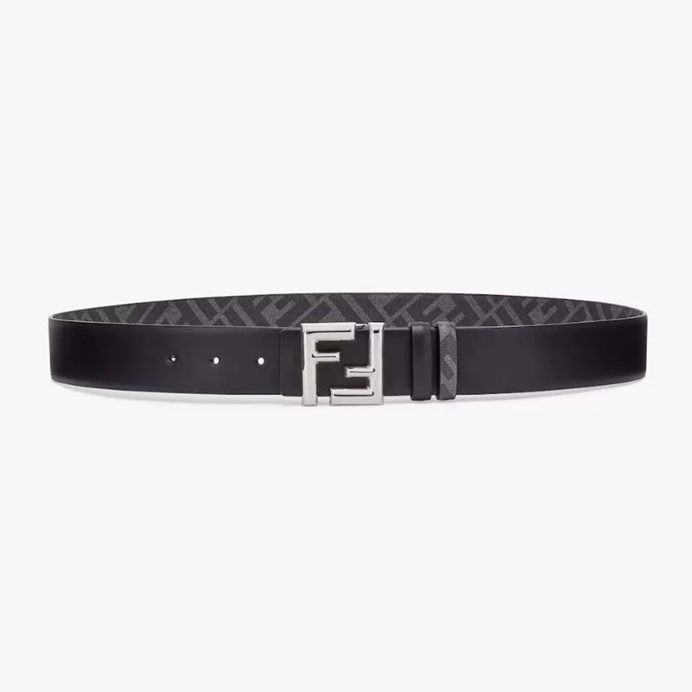 Fendi FF Rounded Belt Black Leather Reversible for Men in Silver Fendi FF Rounded Belt Black Leather Reversible for Men in Silver