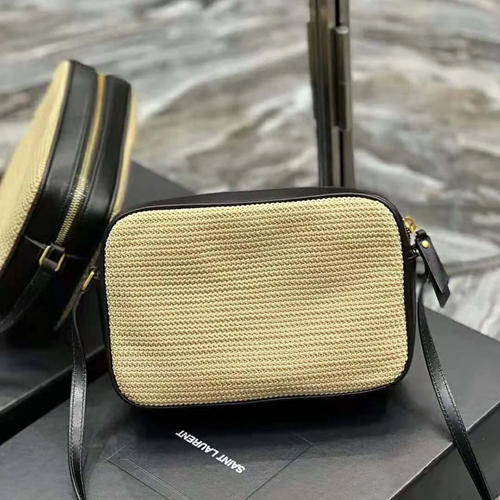 Saint Laurent YSL Lou Camera Bag in Raffia and Smooth Leather for Women