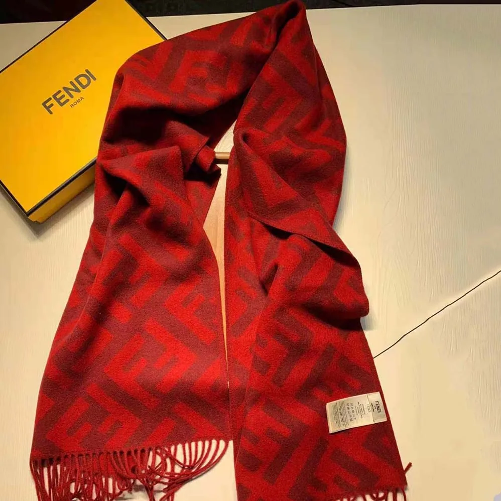 Fendi Long Scarf with Fringed Edges for Women in Red Fendi Long Scarf with Fringed Edges for Women in Red