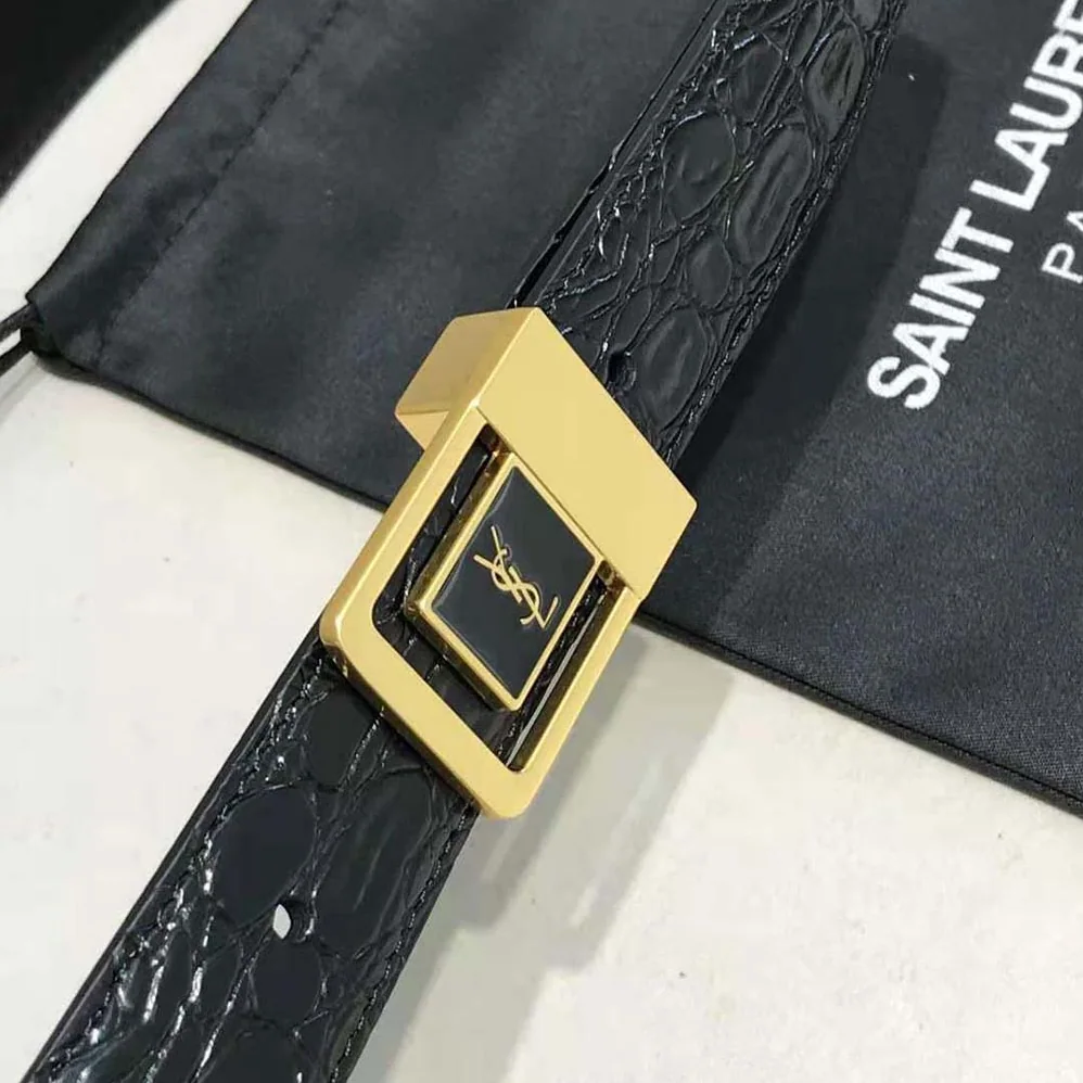 Saint Laurent YSL La 66 Buckle Belt in Crocodile-embossed Leather for Women in Black Saint Laurent YSL La 66 Buckle Belt in Crocodile-embossed Leather for Women in Black