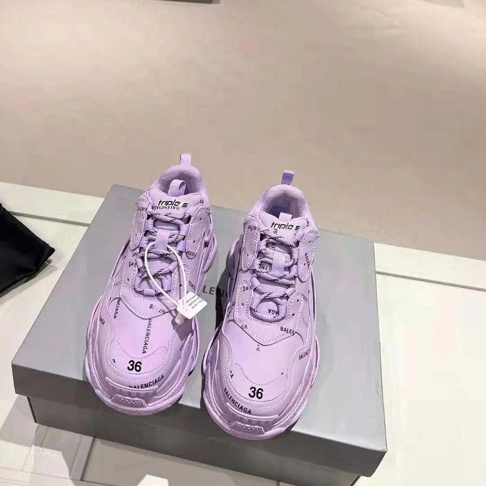 Balenciaga Triple S Sneaker Allover Logo in Lilac Purple and Black Technical Material for Unisex