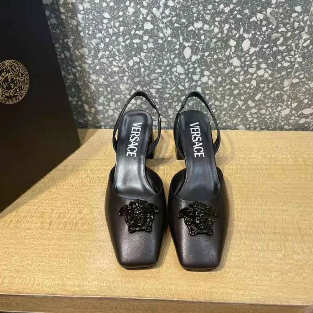 Versace La Medusa Leather Sling-Back Pumps for Women in Black