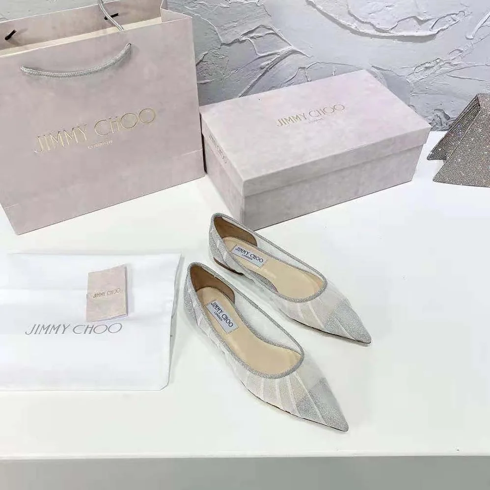 Jimmy Choo Love Flat Metallic Silver Glitter Fabric Flats for Women Jimmy Choo Love Flat Metallic Silver Glitter Fabric Flats for Women