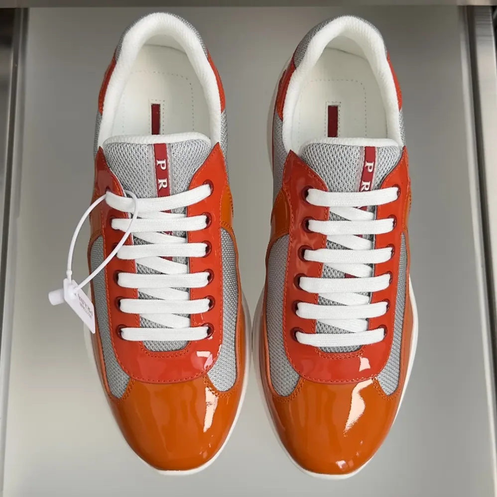 Prada Patent Leather And Technical Fabric Prada America'S Cup Sneakers for Unisex in Orange