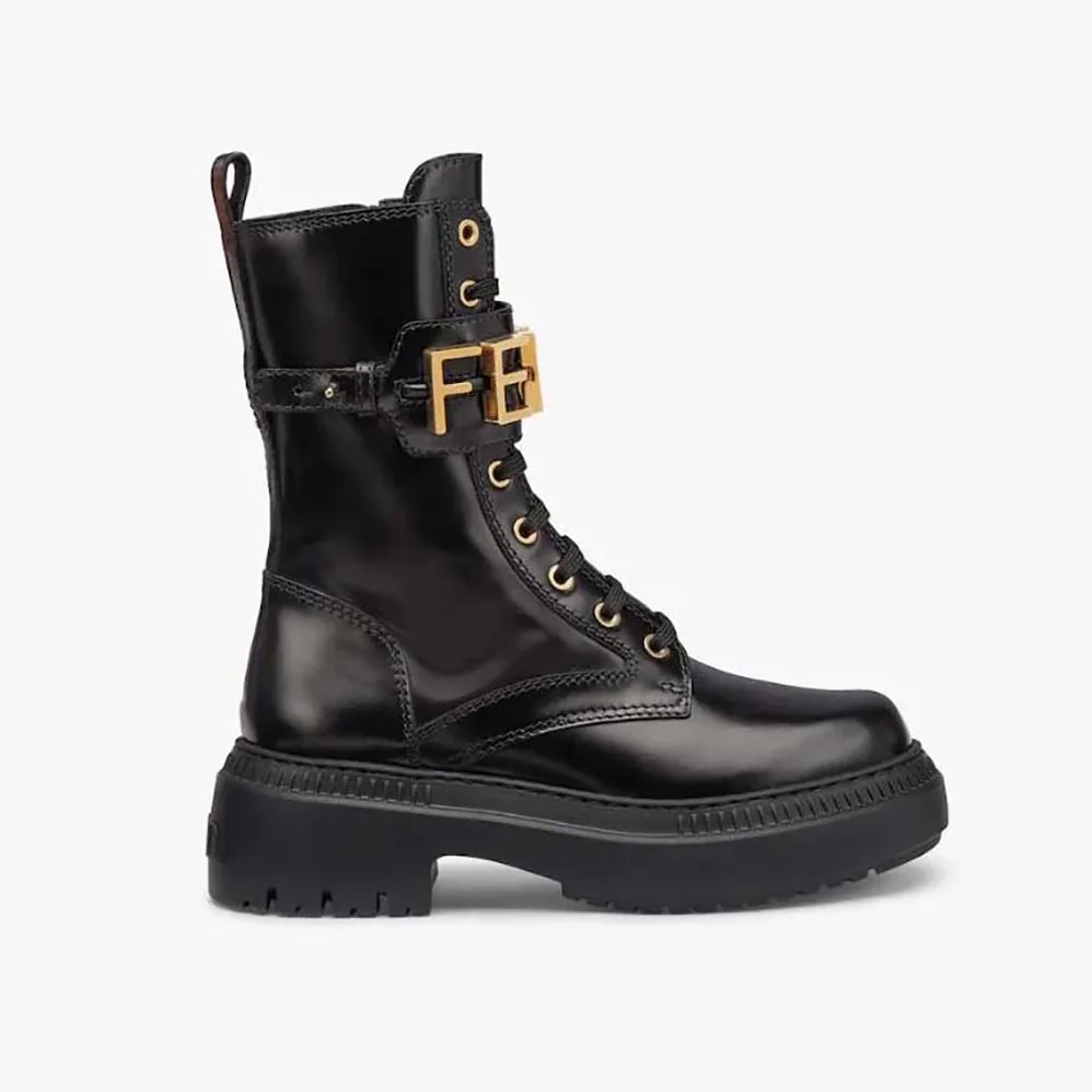 Fendi Fendigraphy Black Leather Biker Boots for Women Fendi Fendigraphy Black Leather Biker Boots for Women