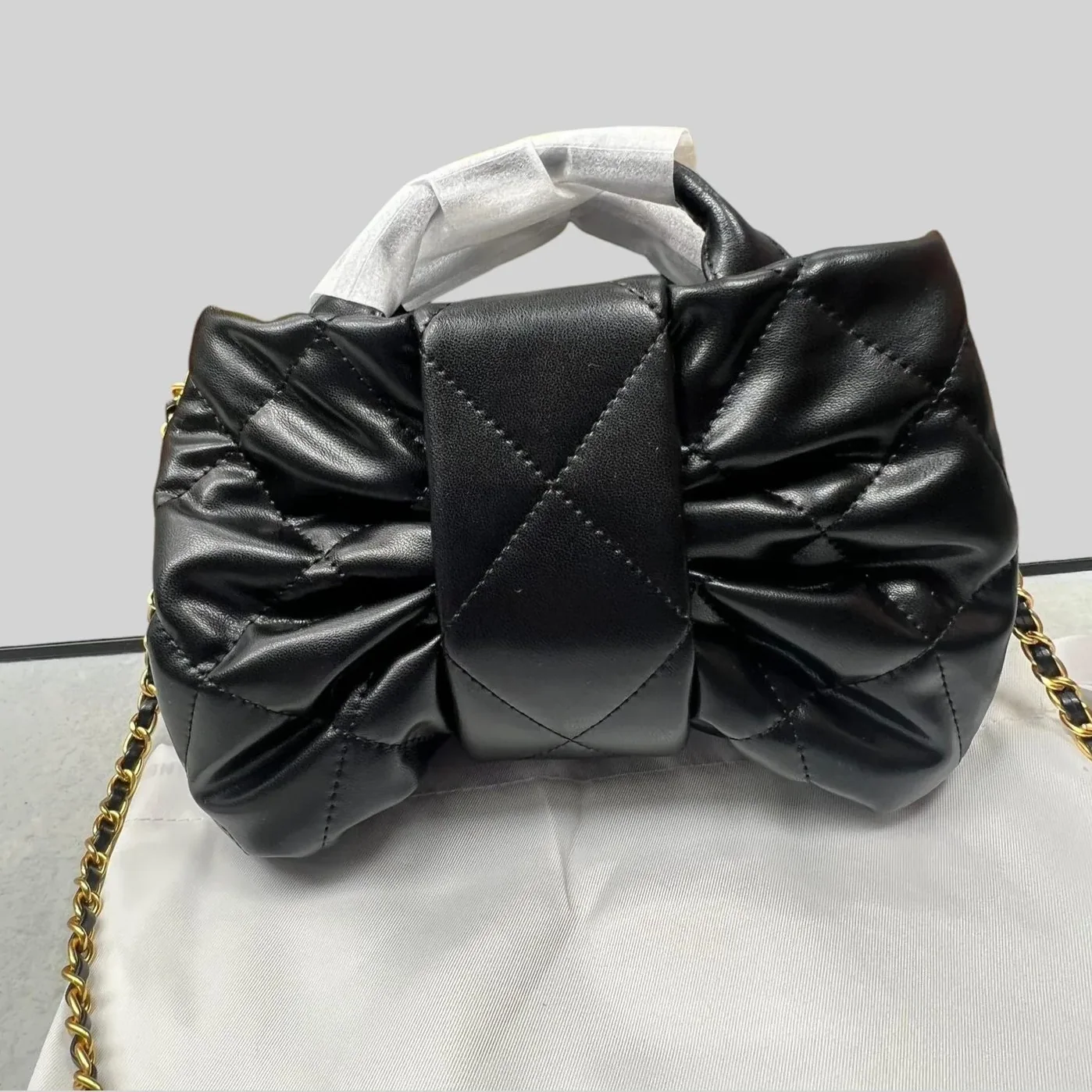 Chanel Bow Mini Top Handle Bag in Black Gold Hardware
