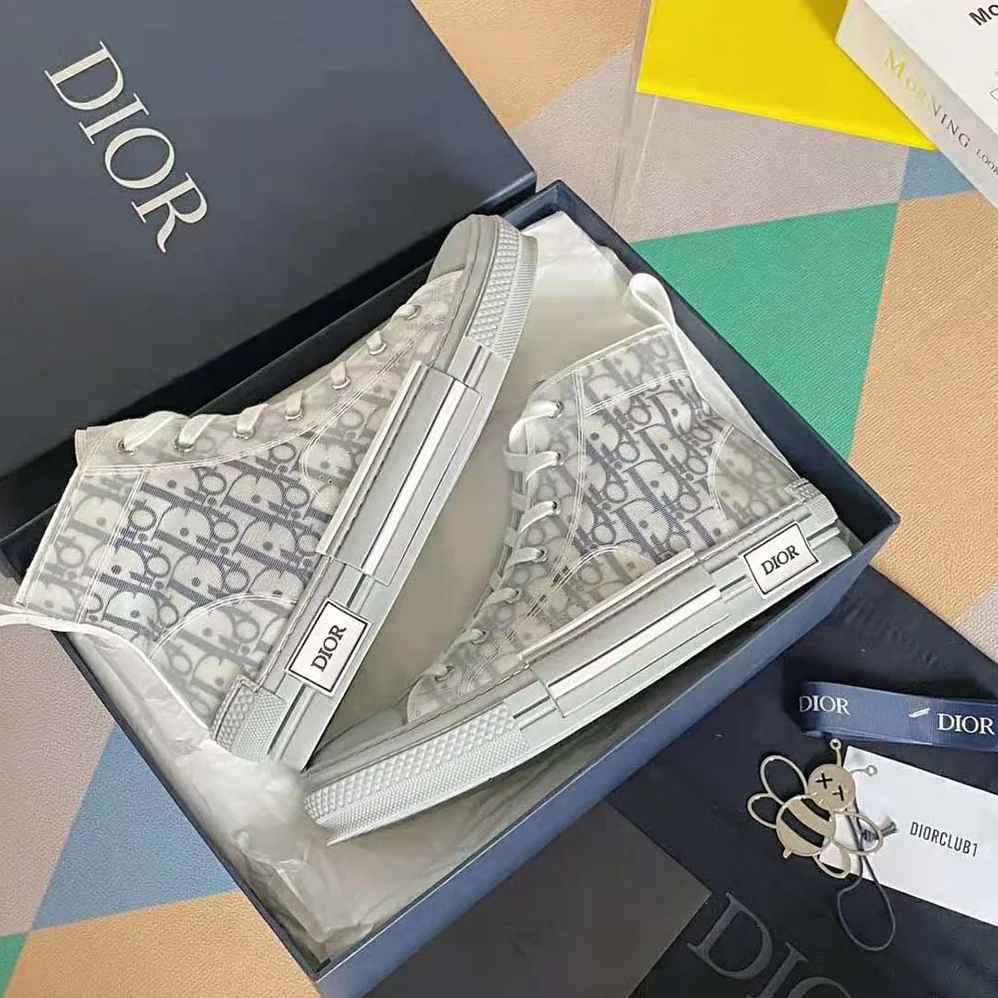Dior B23 High-Top Sneaker White and Navy Blue Dior Oblique Canvas for Men