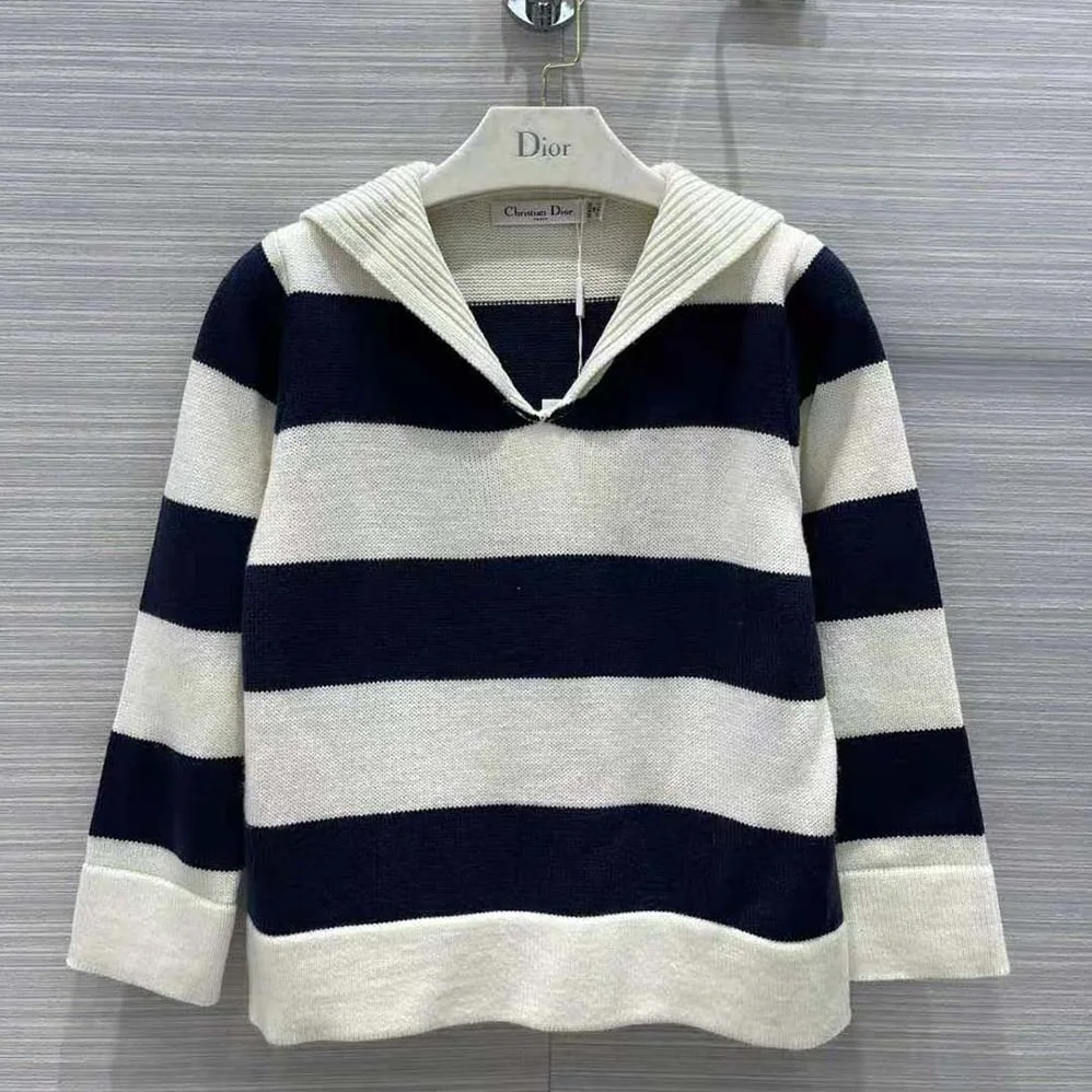 Dior Sweater Navy Blue and Ecru Dior Marinière Wool and Cashmere Knit for Women