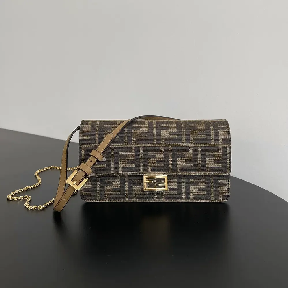 Fendi Wallet On Chain Baguette Brown FF Fabric Wallet for Women